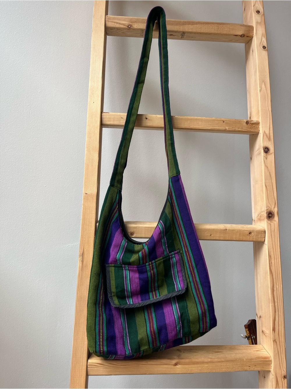 Striped Purple & Green Casual Hobo Bag